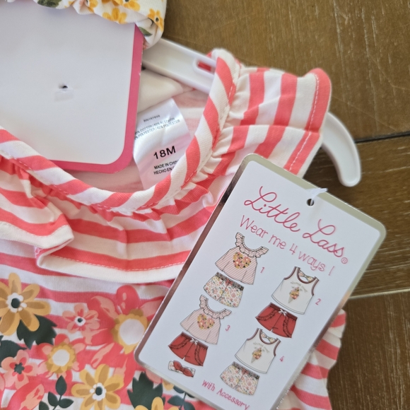 Little Lass Pink and White Striped Floral Outfit - Picture 3 of 3